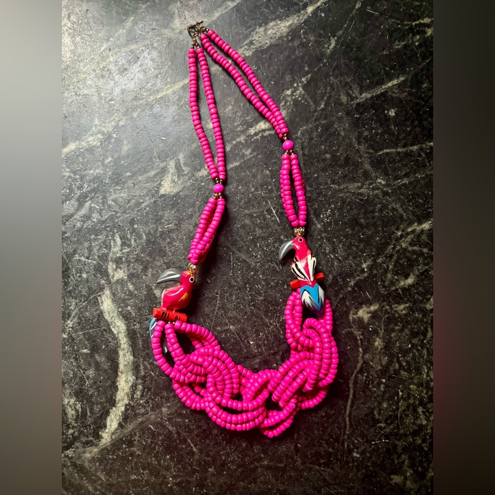 Pink Beaded Parrot Necklace